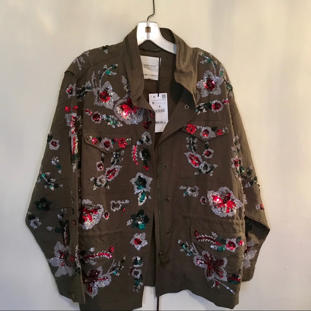 💜Sale💜Zara Floral MilitaryJacket Size M NWT